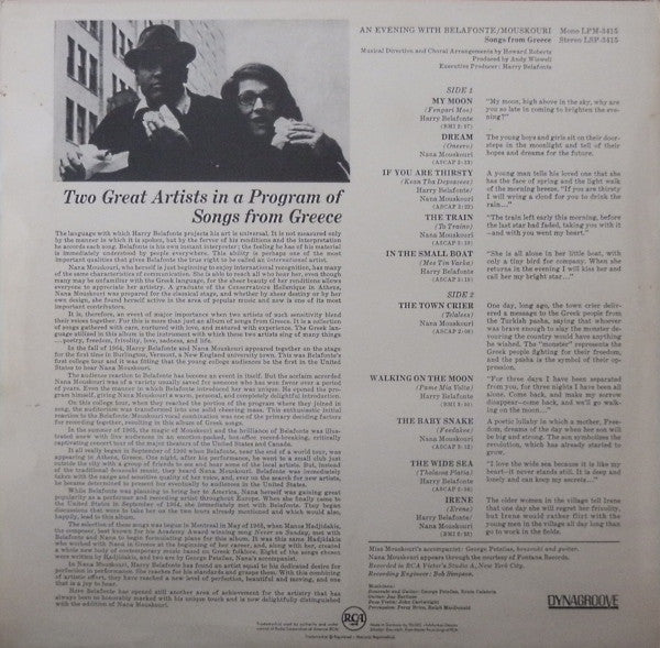 Harry Belafonte / Nana Mouskouri : An Evening With Belafonte / Mouskouri (LP, Album, RE)