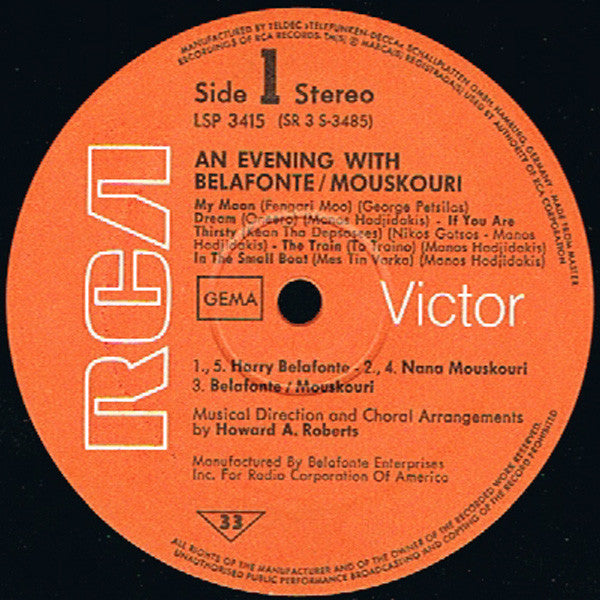Harry Belafonte / Nana Mouskouri : An Evening With Belafonte / Mouskouri (LP, Album, RE)
