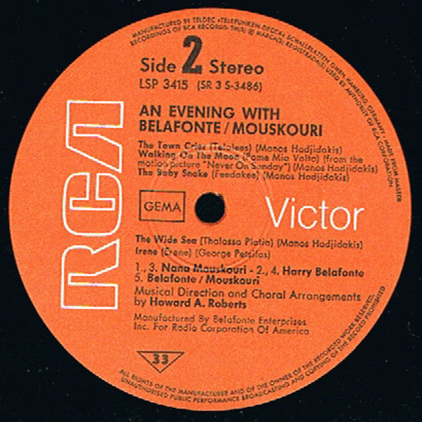 Harry Belafonte / Nana Mouskouri : An Evening With Belafonte / Mouskouri (LP, Album, RE)