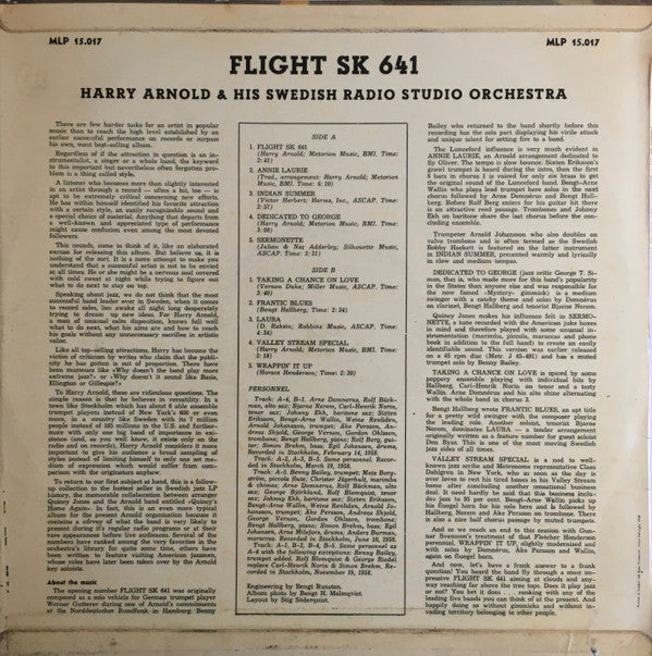 Harry Arnold & His Swedish Radio Studio Orchestra : Flight SK 641 (LP, Album, Mono)