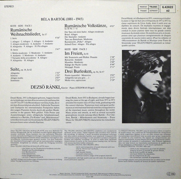 Béla Bartók, Dezső Ránki : Klavierwerke - Piano Works (LP, RP, Gat)
