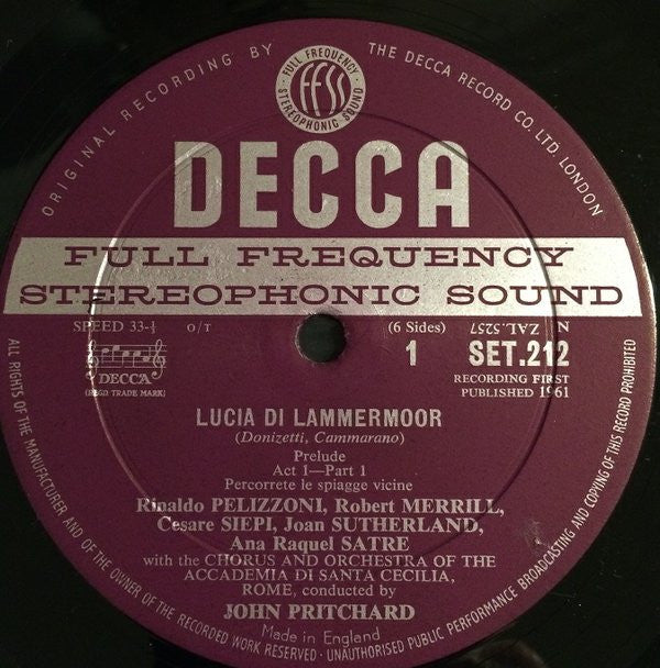 Joan Sutherland, Renato Cioni, Robert Merrill, Cesare Siepi, John Pritchard : Lucia Di Lammermoor (3xLP + Box)