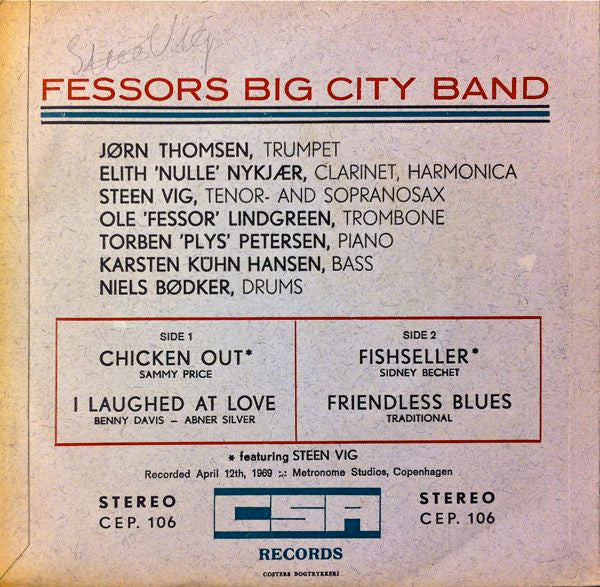 Fessor's Big City Band Featuring Steen Vig : Fessors Big City Band Featuring Steen Vig (7", EP)