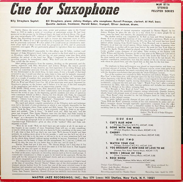 Billy Strayhorn's Septet : Cue For Saxophone (LP, Album, RE)