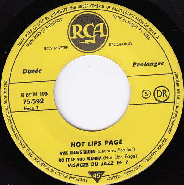 Hot Lips Page : Visages Du Jazz N° 7 (7", EP, Mono)