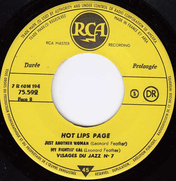 Hot Lips Page : Visages Du Jazz N° 7 (7", EP, Mono)