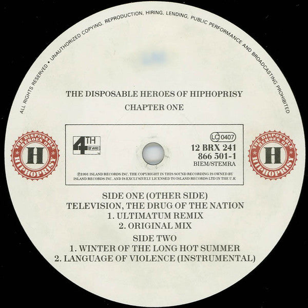 The Disposable Heroes Of Hiphoprisy : Television The Drug Of The Nation (Chapter One) (12")