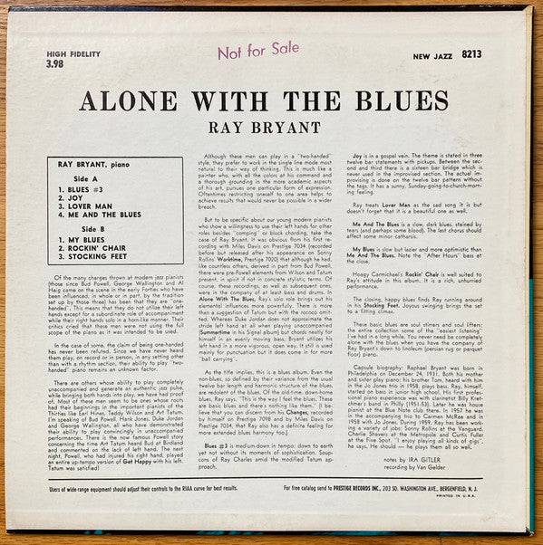 Ray Bryant : Alone With The Blues (LP, Album, Mono, Pur)