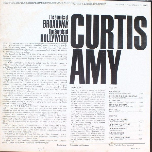 Curtis Amy : The Sounds Of Broadway The Sounds Of Hollywood (LP, Album, Mono)