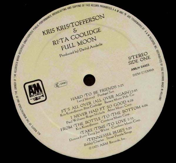 Kris Kristofferson & Rita Coolidge : Full Moon (LP, Album, RE, Gat)