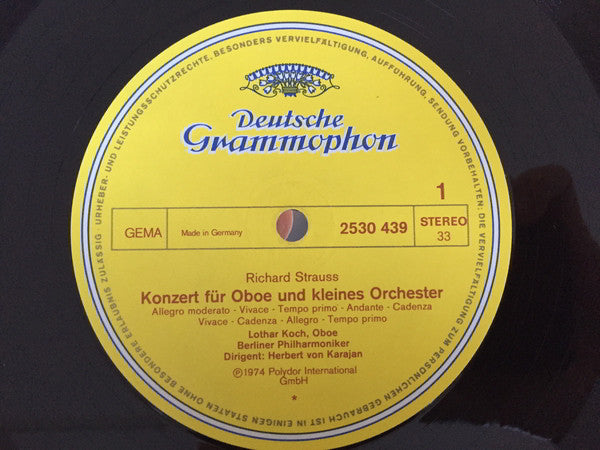 Richard Strauss - Lothar Koch • Norbert Hauptmann • Berliner Philharmoniker • Herbert von Karajan : Oboenkonzert D-Dur / Hornkonzert Nr. 2 Es-Dur (LP)