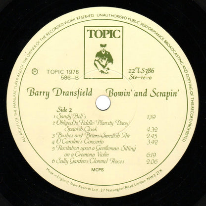 Barry Dransfield : Bowin' And Scrapin' (LP, Album)