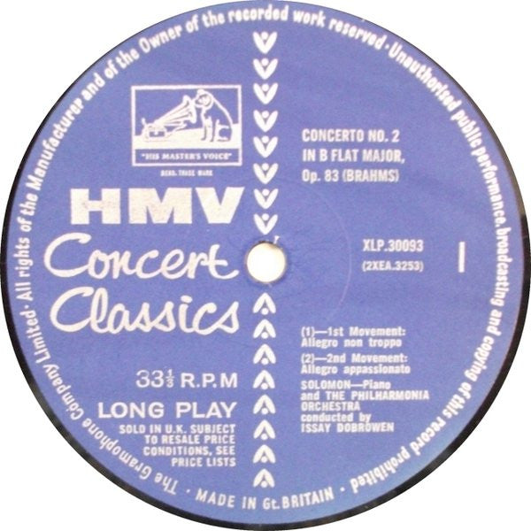 Solomon (6), Philharmonia Orchestra, Issay Dobrowen, Johannes Brahms : Plays Brahms Piano Concerto No. 2 (LP, Mono)