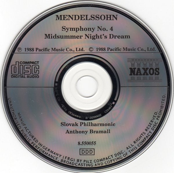 Felix Mendelssohn-Bartholdy, Slovak Philharmonic Orchestra, Anthony Bramall : Symphony No. 4 "Italian" / A Midsummer Night's Dream (CD, Album)