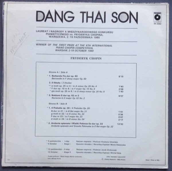 Frédéric Chopin, Dang Thai Son : Dang Thai Son Plays Chopin (LP, Album, RE)