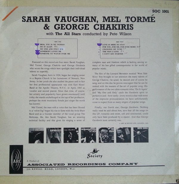 Sarah Vaughan, George Chakiris & Mel Tormé With The All Stars (12) Conducted By Pete Wilson (5) : Sarah Vaughan, George Chakiris & Mel Tormé With The All Stars Conducted By Pete Wilson (LP)