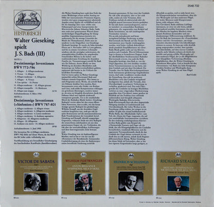 Walter Gieseking Spielt Johann Sebastian Bach : Zweistimmige Inventionen • Dreistimmige Inventionen 3 (LP, Mono)