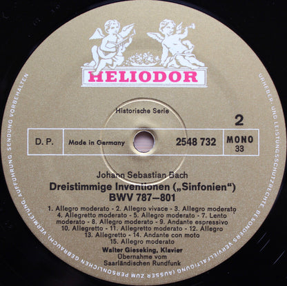 Walter Gieseking Spielt Johann Sebastian Bach : Zweistimmige Inventionen • Dreistimmige Inventionen 3 (LP, Mono)