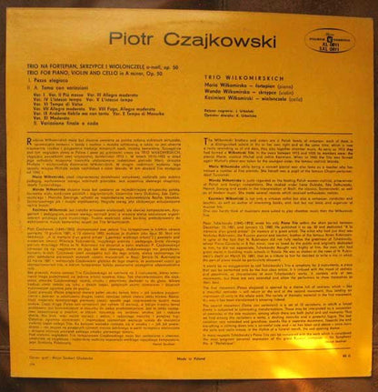 Pyotr Ilyich Tchaikovsky / Wiłkomirski Trio : Trio For Piano, Violin And Cello In A Minor, Op. 50 (LP, Album, RE)