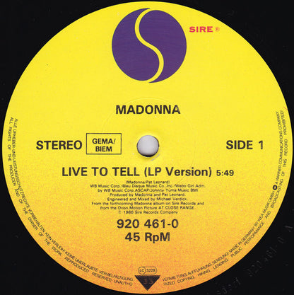 Madonna : Live To Tell (12", Maxi)