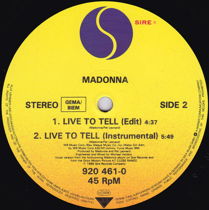 Madonna : Live To Tell (12", Maxi)