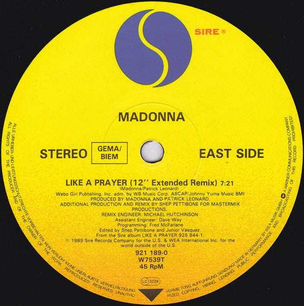 Madonna : Like A Prayer (12", Single)