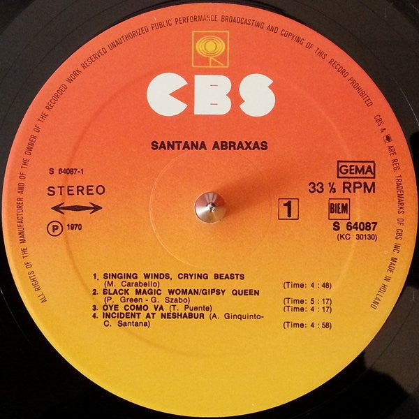 Santana : Abraxas (LP, Album, RE, Gat)