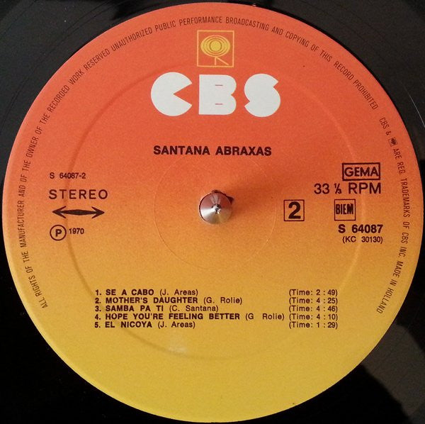 Santana : Abraxas (LP, Album, RE, Gat)