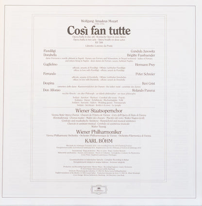 Wolfgang Amadeus Mozart - Gundula Janowitz • Brigitte Fassbaender • Reri Grist • Hermann Prey • Peter Schreier • Rolando Panerai, Wiener Philharmoniker, Karl Böhm : Così Fan Tutte (3xLP, RE + Box)