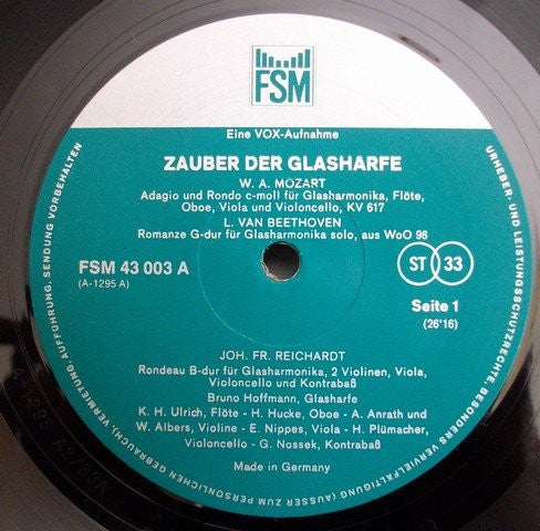 Wolfgang Amadeus Mozart, Ludwig van Beethoven, Johann Friedrich Reichardt, Johann Gottlieb Naumann - Bruno Hoffmann : Zauber Der Glasharfe (LP)