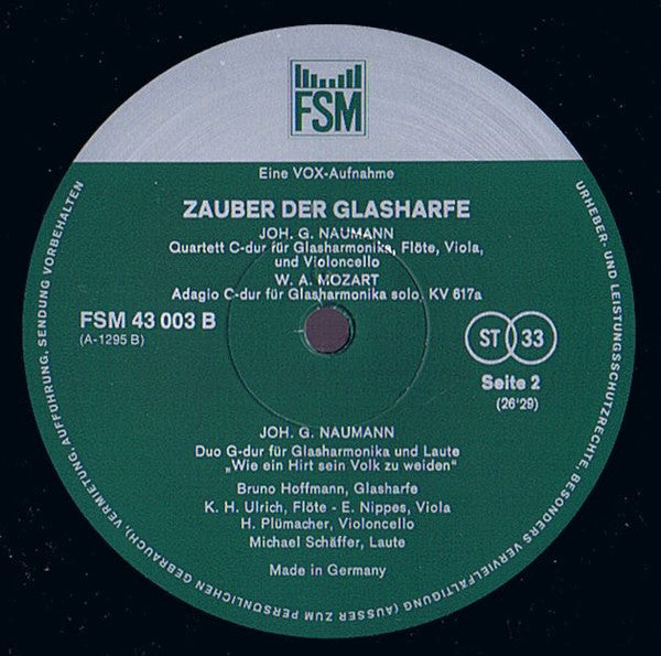 Wolfgang Amadeus Mozart, Ludwig van Beethoven, Johann Friedrich Reichardt, Johann Gottlieb Naumann - Bruno Hoffmann : Zauber Der Glasharfe (LP)