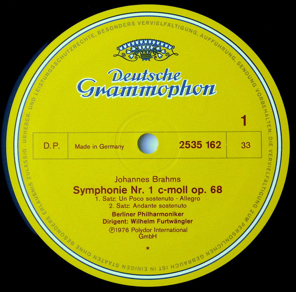 Johannes Brahms – Wilhelm Furtwängler, Berliner Philharmoniker : Symphonie Nr. 1 (LP, Mono)