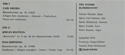 Carl Nielsen / Finn Høffding / Jørgen Bentzon, Den Danske Blæserkvintet : Dansk Kammermusik 1 (LP, Album)