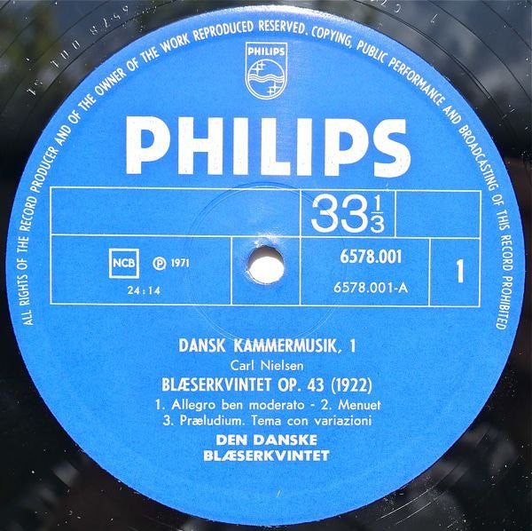 Carl Nielsen / Finn Høffding / Jørgen Bentzon, Den Danske Blæserkvintet : Dansk Kammermusik 1 (LP, Album)