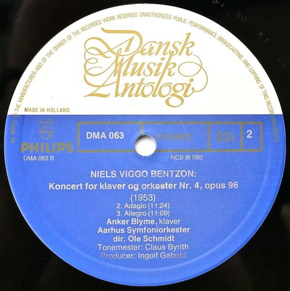 Niels Viggo Bentzon : Koncert For Klaver Og Orkester Nr. 4, Opus 96 (LP)