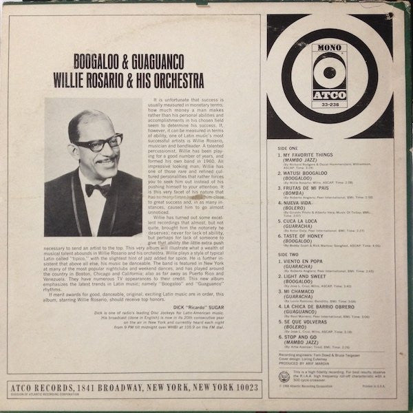 Willie Rosario Y Su Orquesta : Boogaloo & Guaguanco (LP, Album, Mono)