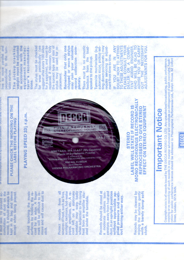 Bedřich Smetana - Rafael Kubelik, Wiener Philharmoniker : Má Vlast (2xLP, RE, Gat)