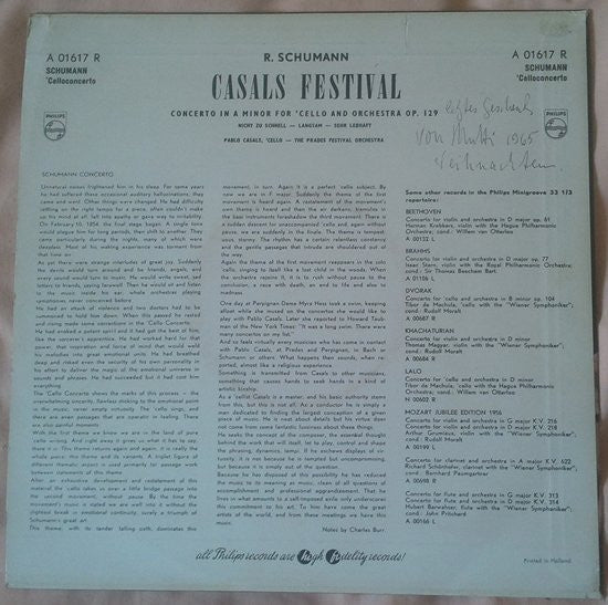 Pablo Casals, Prades Festival Orchestra / Robert Schumann : Schumann Concerto In A Minor For 'Cello And Orchestra Op.129 (10", RP)