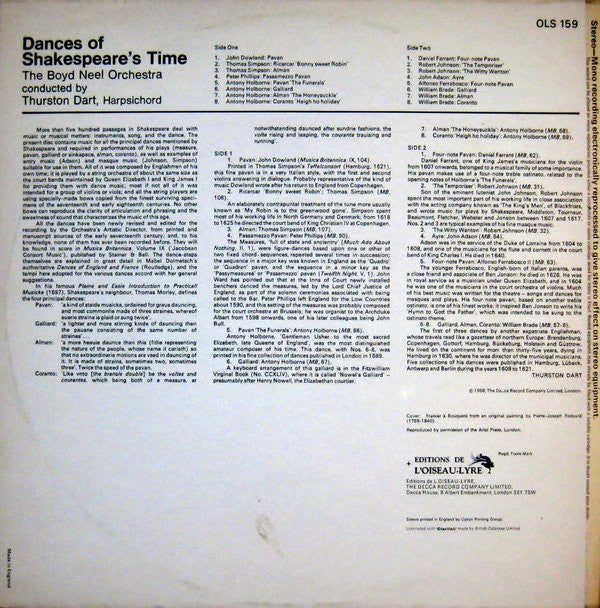 The Boyd Neel Orchestra Conducted By Thurston Dart : Dances Of Shakespeare's Time (LP)