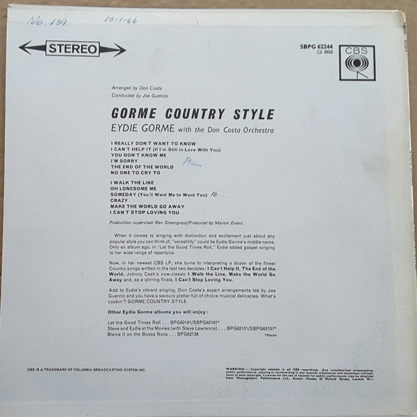 Eydie Gormé : Gorme Country Style (LP, Album)