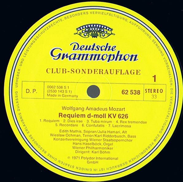 Wolfgang Amadeus Mozart, Karl Böhm, Wiener Philharmoniker : Requiem D-moll KV 626 (LP, Club)