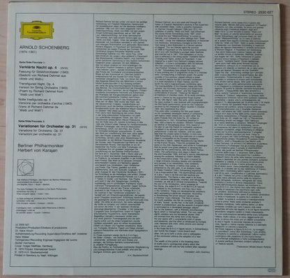 Arnold Schoenberg - Berliner Philharmoniker, Herbert von Karajan : Verklärte Nacht = Transfigured Night – Variationen Für Orchester Op 31 (LP, RE)