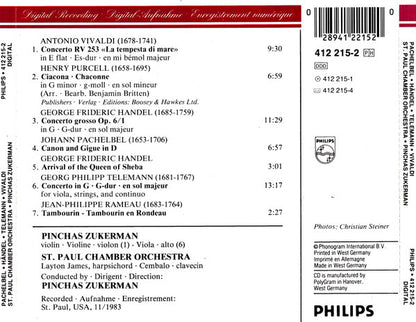 Johann Pachelbel / Georg Friedrich Händel / Georg Philipp Telemann / Antonio Vivaldi / Henry Purcell / Jean-Philippe Rameau – Pinchas Zukerman, The Saint Paul Chamber Orchestra : Canon & Gigue (CD)