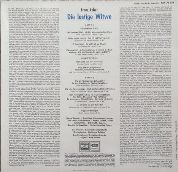 Franz Lehár - Anneliese Rothenberger, Nicolai Gedda, Erika Köth, Ilosfalvy Róbert : Die Lustige Witwe - Querschnitt (LP)