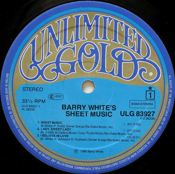 Barry White : Barry White's Sheet Music (LP, Album)