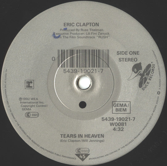 Eric Clapton : Tears In Heaven (7", Single)