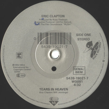 Eric Clapton : Tears In Heaven (7", Single)