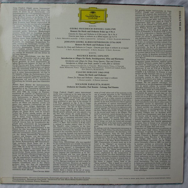 Nicanor Zabaleta - Maurice Ravel / Claude Debussy / Georg Friedrich Händel / Johann Georg Albrechtsberger / Orchestre De Chambre Paul Kuentz, Paul Kuentz : Werke Für Harfe Und Orchester (LP, RE)