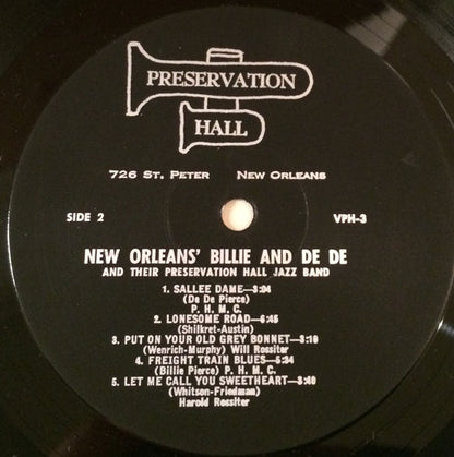 Billie & De De Pierce And Their Preservation Hall Jazz Band : New Orleans' Billie & De De And Their Preservation Hall Jazz Band (LP, Mono)