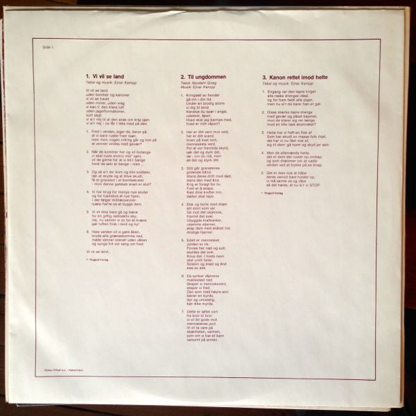 Studiekoret (Tingluti Studiekor) : Vi Vil Se Land (Sange Om Krig Og Fred, Miljø Og Energi) (12", Maxi)